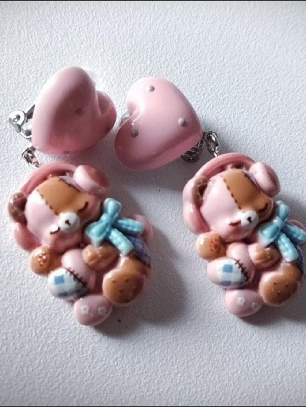 Teddy Bear Heart Earrings Cute Girly_